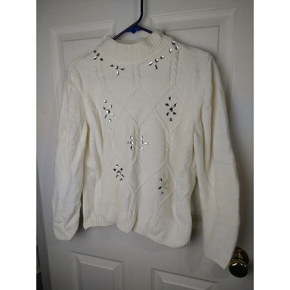 Alfred Dunner Woman MP Sweater Cream Pullover Canle Sequin Velvet Feel Long... - Picture 1 of 9